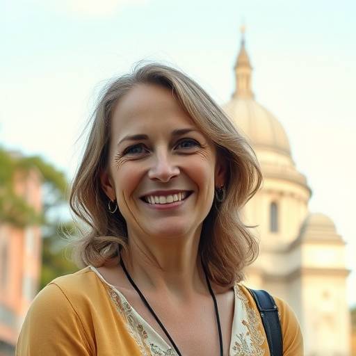 Portrait d'Isabelle Moreau, fondatrice et directrice de Cin√©Lieux, souriant avec la basilique Notre-Dame de la Garde en arri√®re-plan