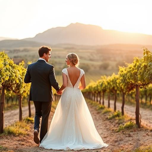 Shooting Photo pour 'Provence Mariage', r√©alis√© dans un vignoble avec vue sur le Mont Ventoux