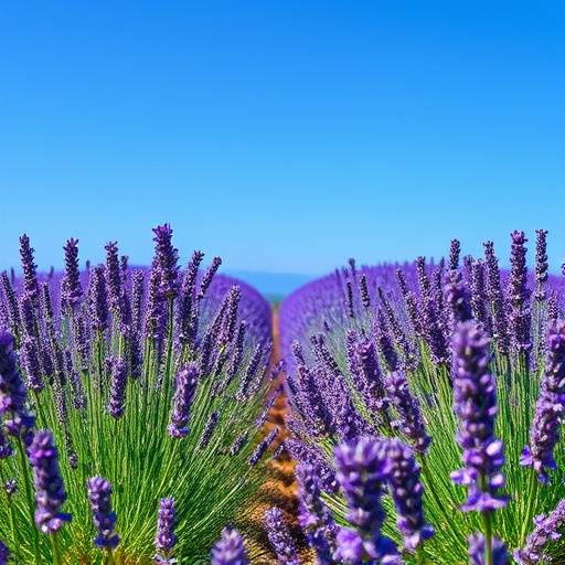 Un champ de lavande en fleurs pr√®s de Valensole avec un ciel bleu en arri√®re-plan