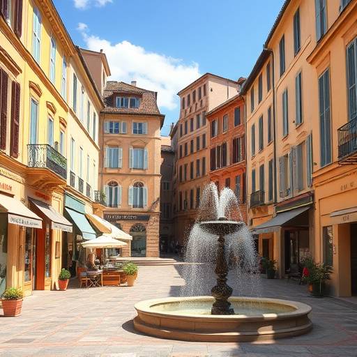 Une rue typique du centre-ville d'Aix-en-Provence avec des b√¢timents historiques et des fontaines
